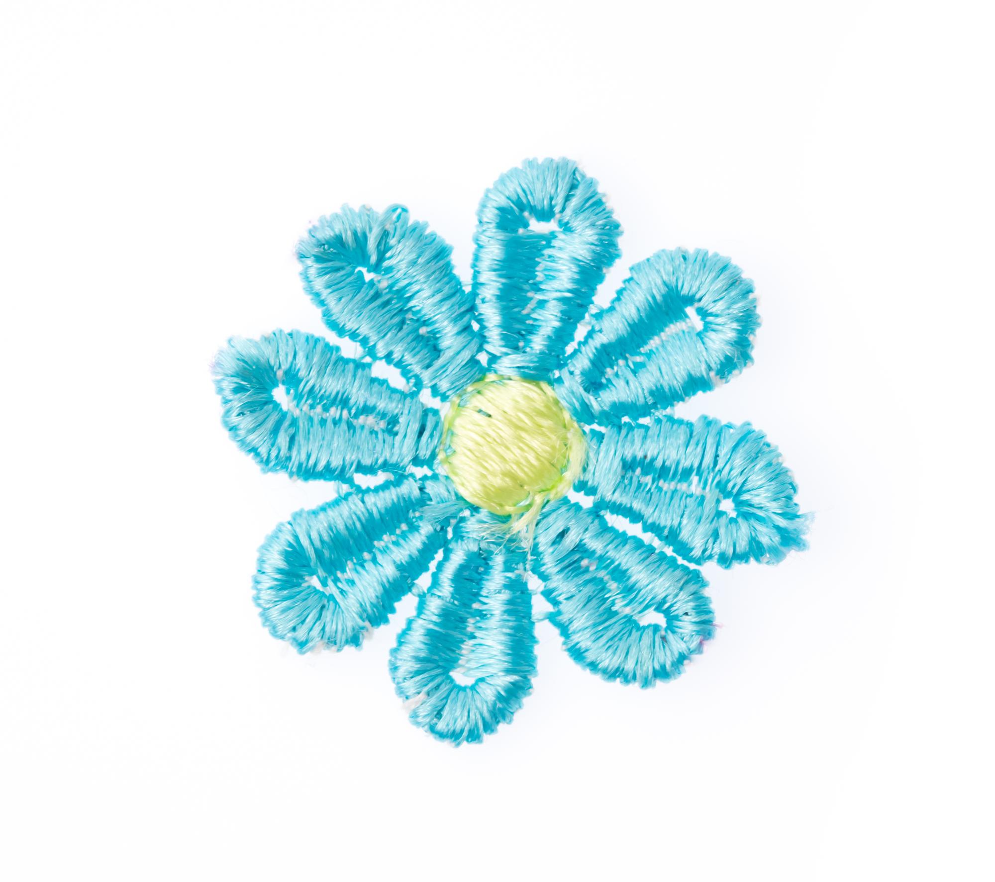 close-up of embroidered floral patch